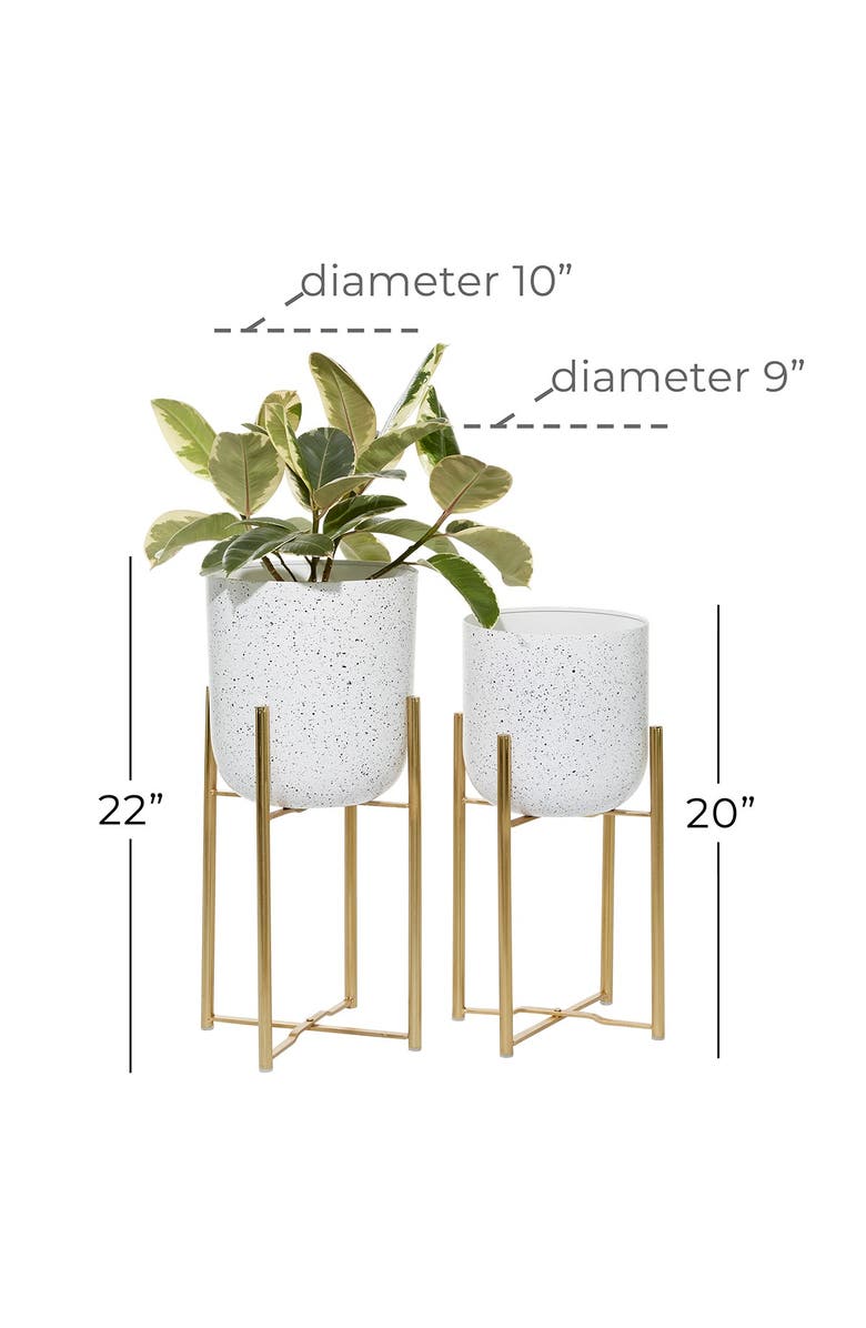 VIVIAN LUNE HOME White Metal Contemporary Round Planter - Set of 2, Alternate, color, White