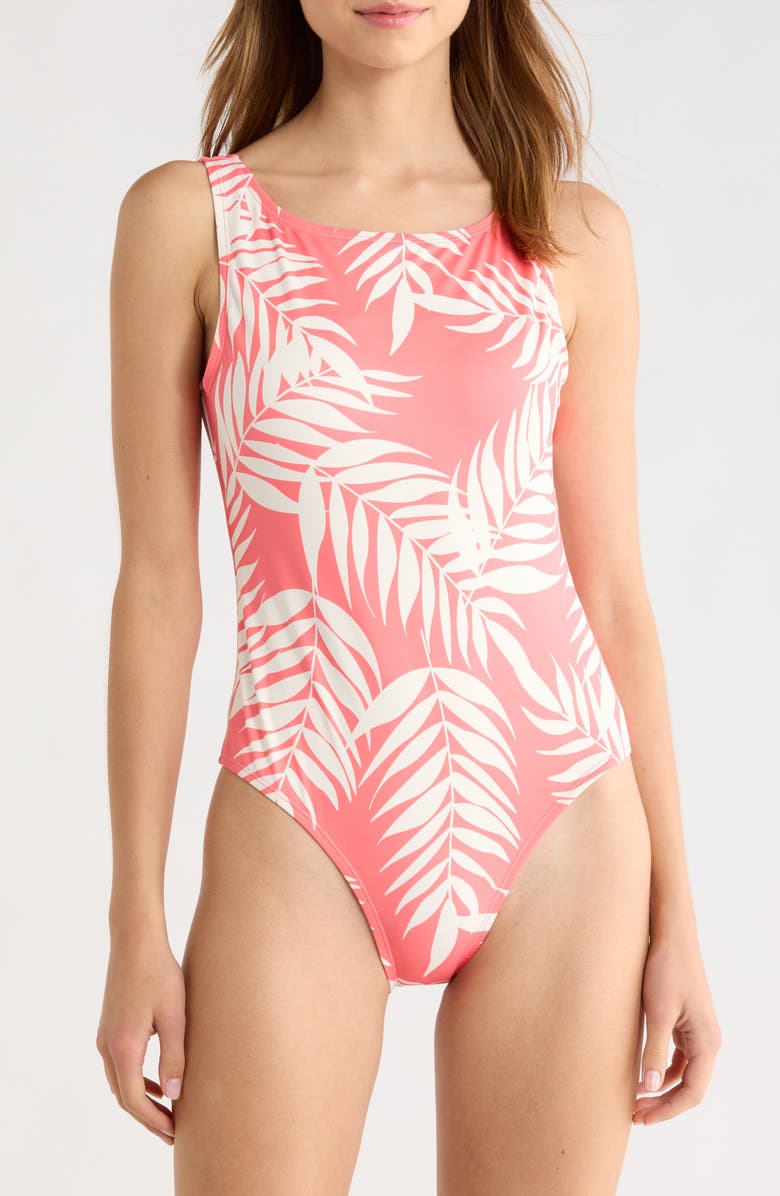 Hutch Buckle Back One-Piece Swimsuit, Main, color, Coral Paradise Foliage