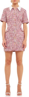 Endless Rose Point Collar Tweed Mini Shirtdress
