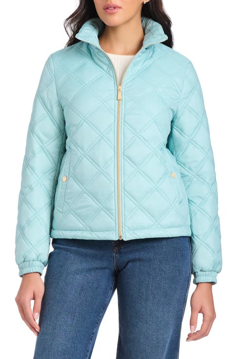 water resistant diamond quilted hooded jacket