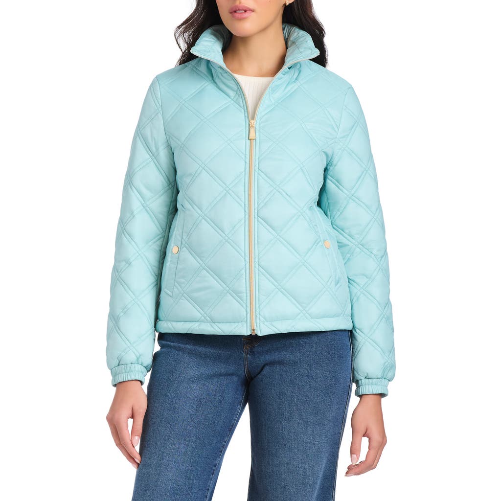 Kate Spade New York Water Resistant Diamond Quilted Hooded Jacket In Blue