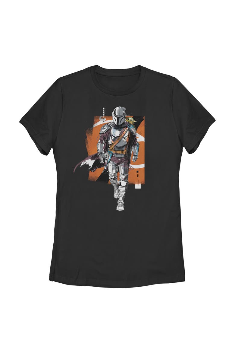 Women's Star Wars The Mandalorian and Grogu Artistic Mando And The Child Pose  Graphic T-Shirt, Main, color, Black