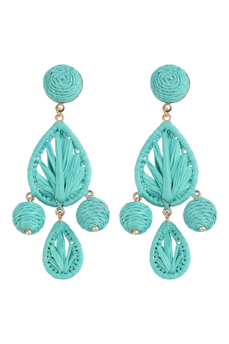 Raffia Teardrop Earrings, Main, color, TURQUOISE