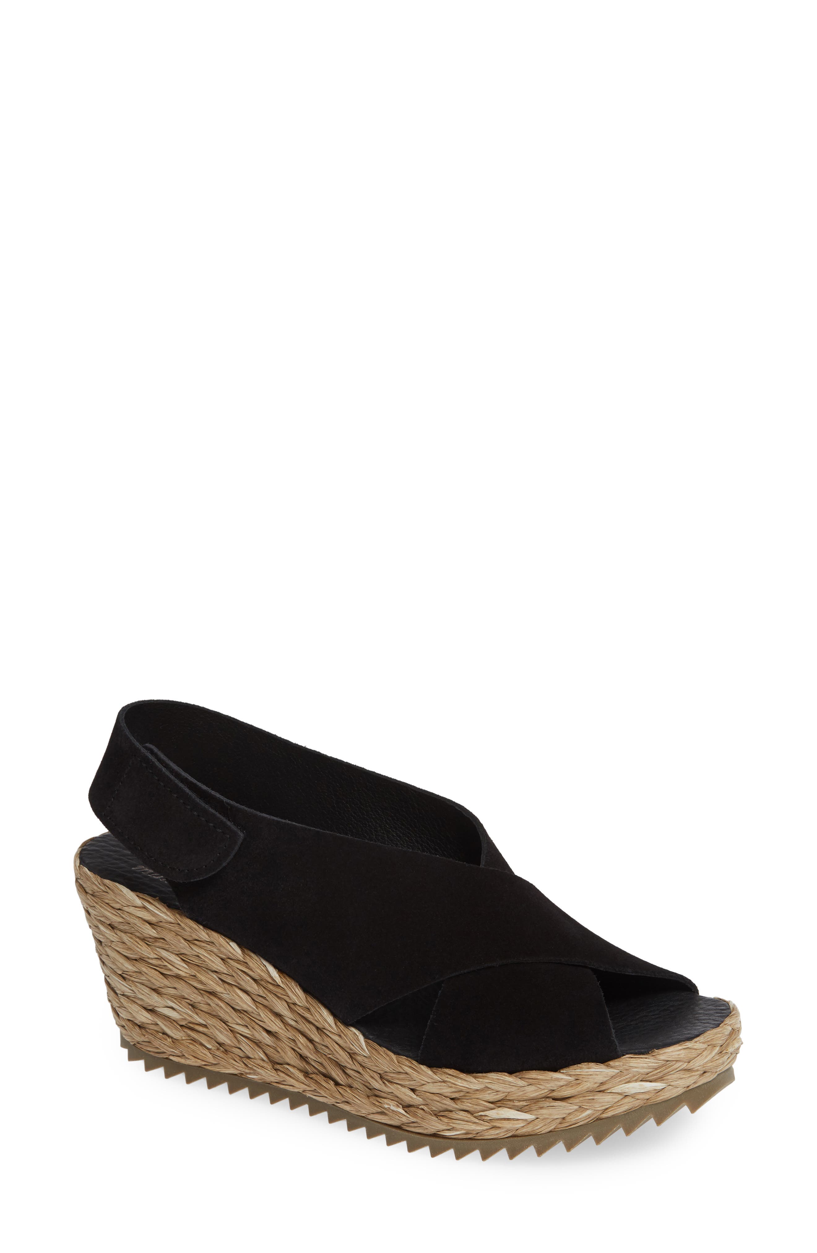 'Federica' Wedge Sandal, Main, color, BLACK CASTORO/ RAFFIA