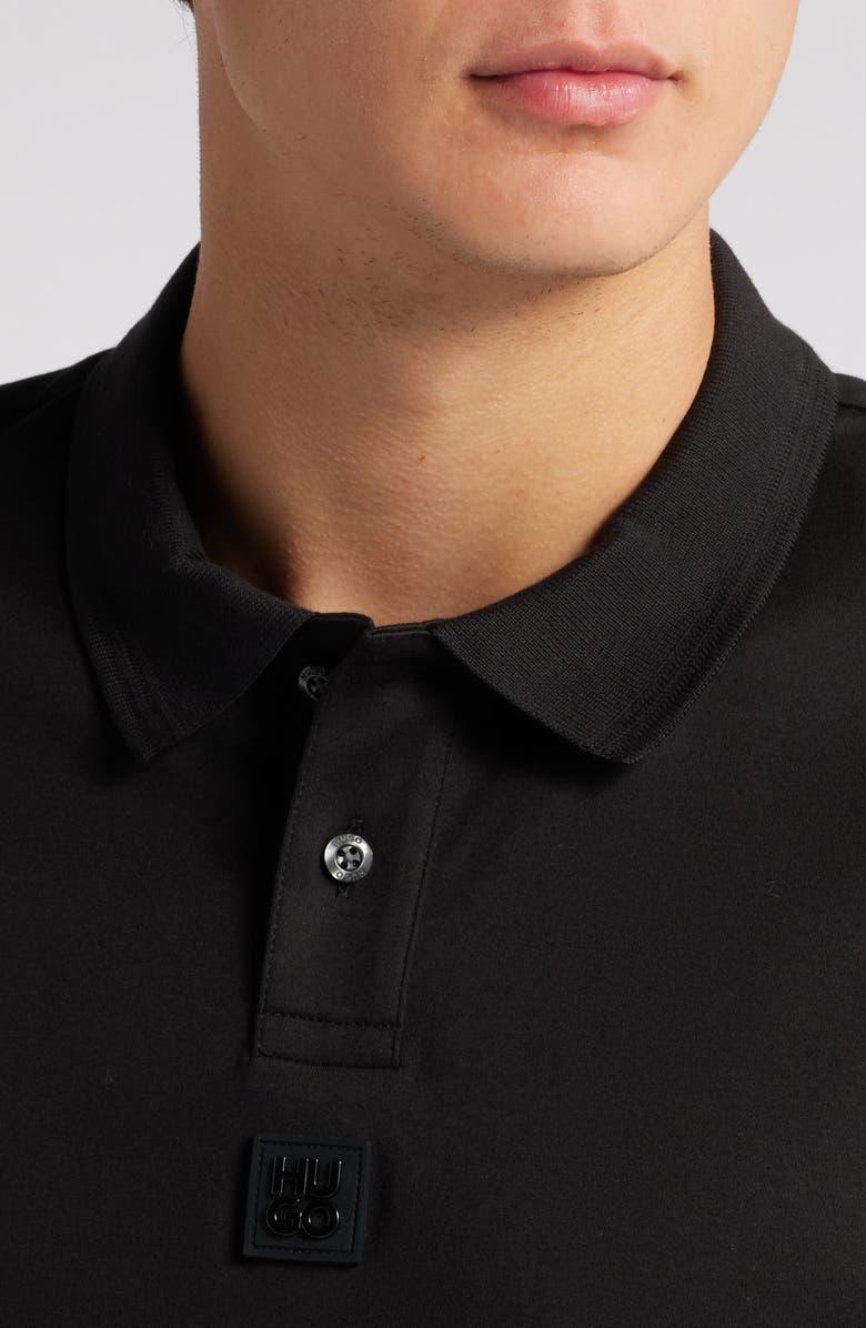 HUGO Deabono Solid Black Cotton Polo, Alternate, color, Black
