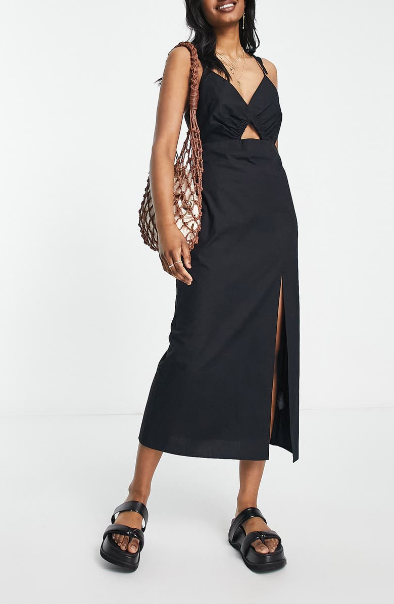 Topshop Cutout Sleeveless Cotton Dress, Alternate, color, Black