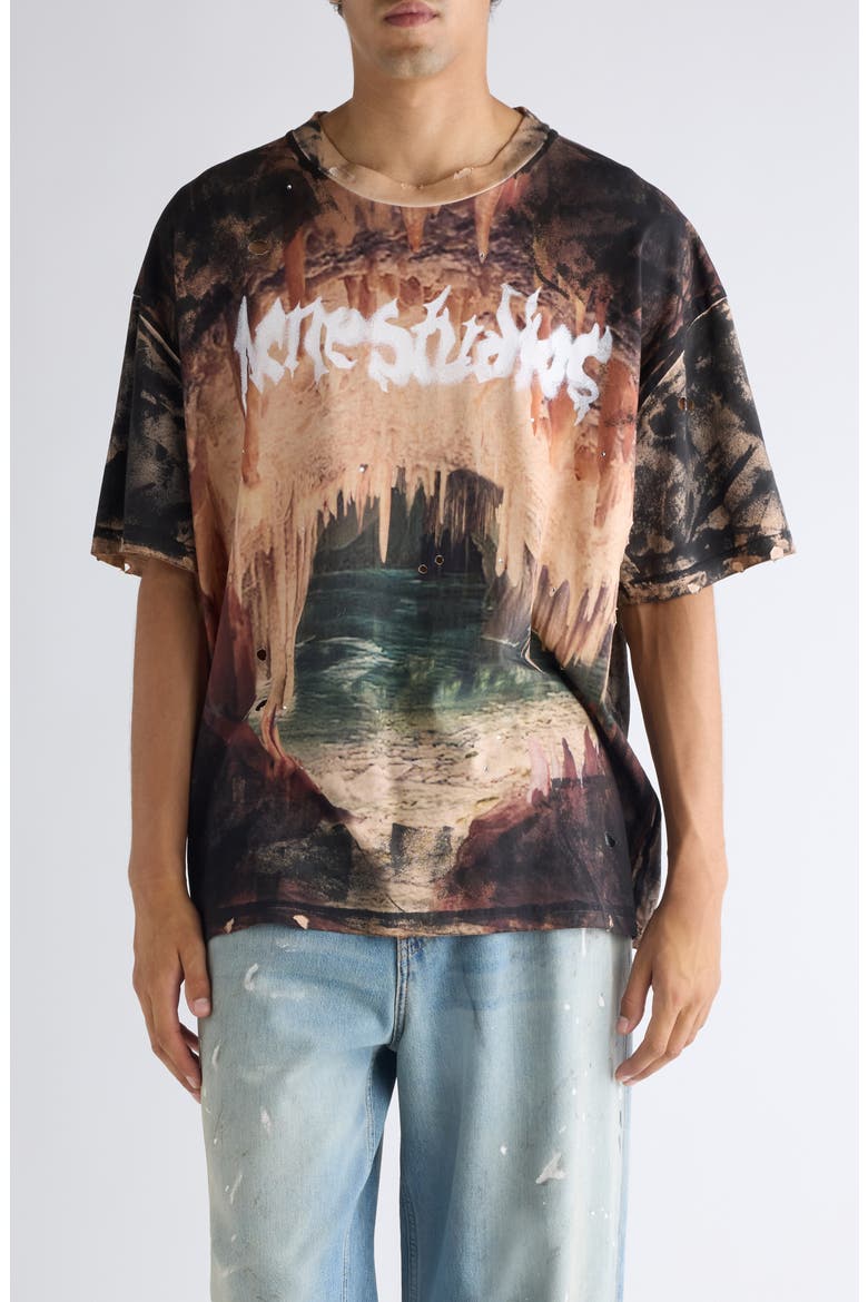 Eresa Cave Distressed Graphic T-Shirt, Main, color, BLACK/ RUST BROWN
