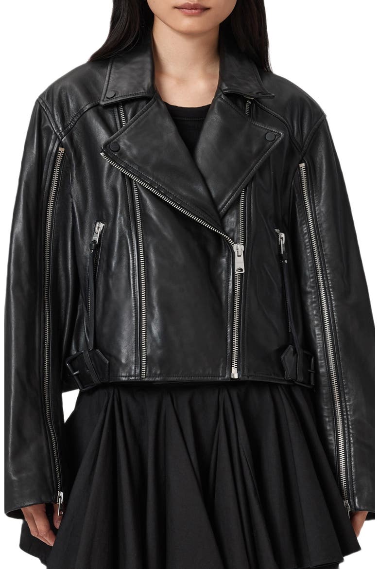 Masone Leather Biker Jacket, Alternate, color, BLACK