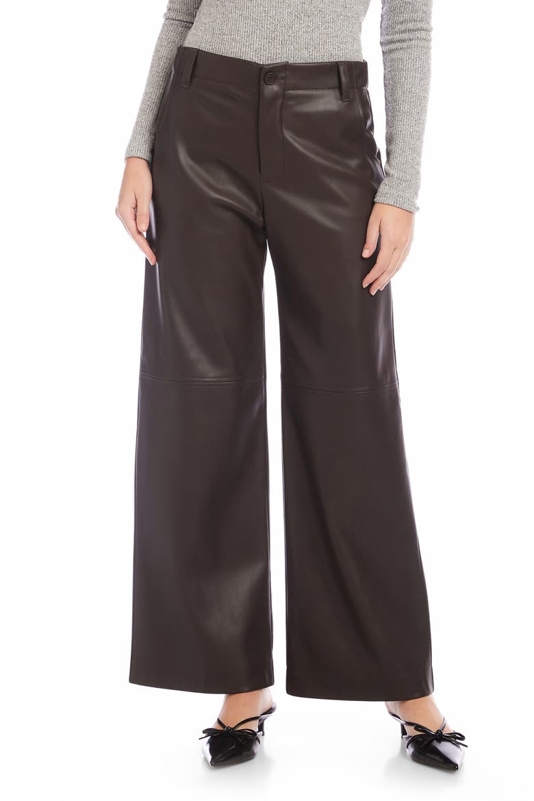 Lara Faux Leather Wide Leg Pants, Main, color, BROWN