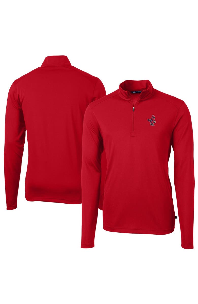 Cutter & Buck Men's Cutter & Buck Red Memphis Redbirds Virtue Eco Pique Recycled Quarter-Zip Pullover Top, Main, color, 