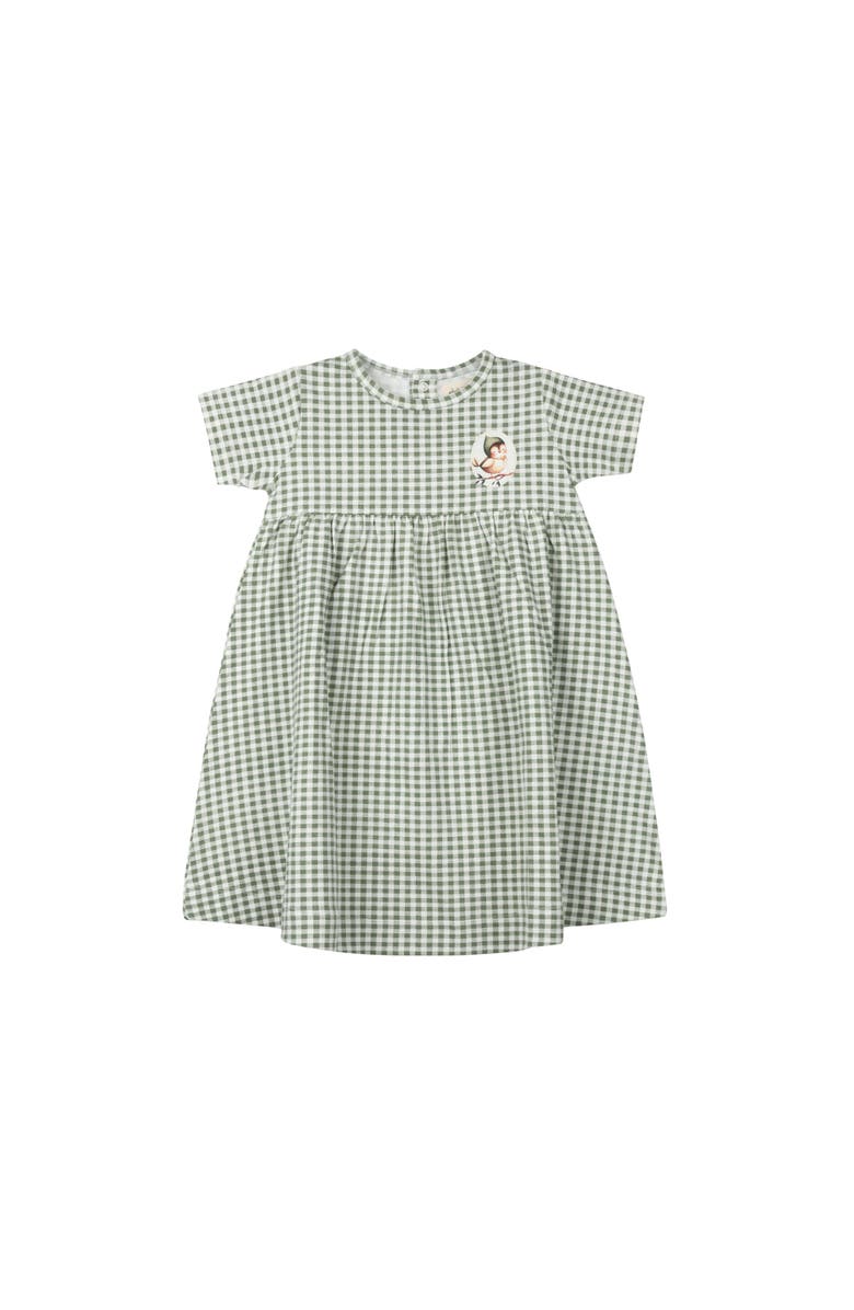 Ely's & Co. Gingham Owl Collection - Girls Short Sleeve Dress, Main, color, Sage