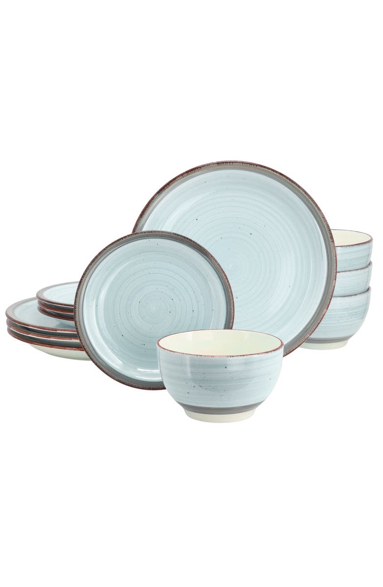 Gibson Home Holcomb 12 Piece Ceramic Dinnerware Set, Main, color, Blue