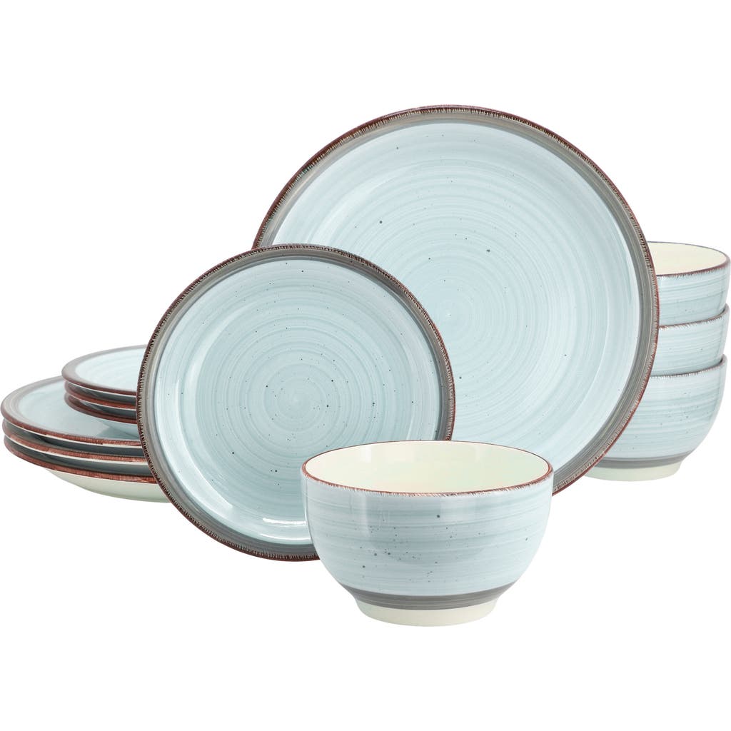 Gibson Home Holcomb 12 Piece Ceramic Dinnerware Set In Blue