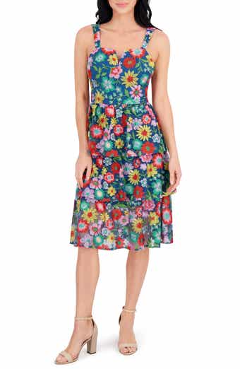 Kensie Embroidered Mesh Tiered Dress