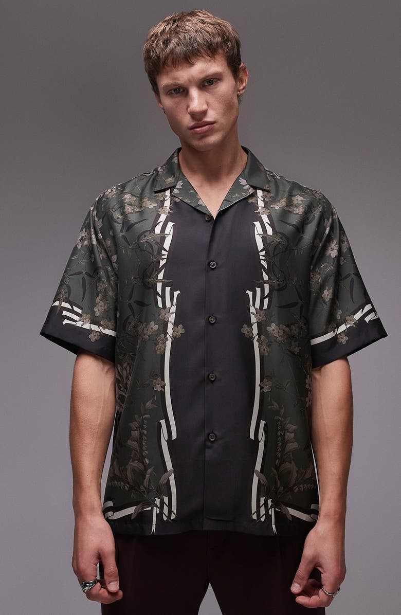 Topman Floral Short Sleeve Satin Camp Shirt, Main, color, 