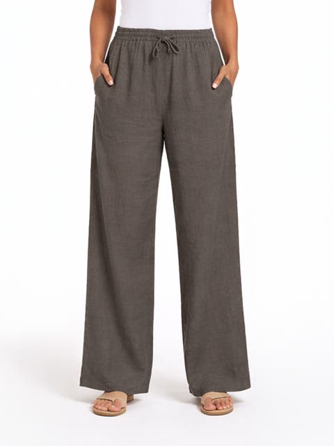Drawstring Wide Leg Linen Trousers