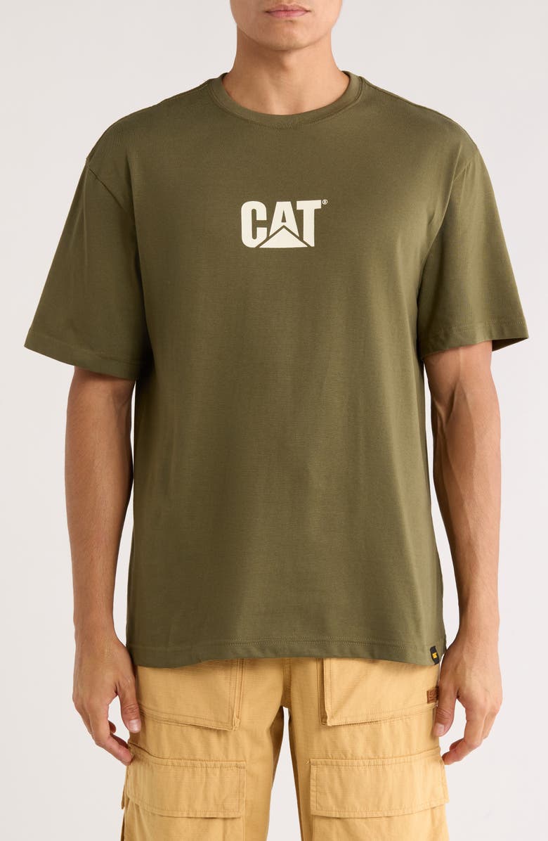 CAT WWR Washed Logo Heavyweight T-Shirt, Main, color, Olive Night