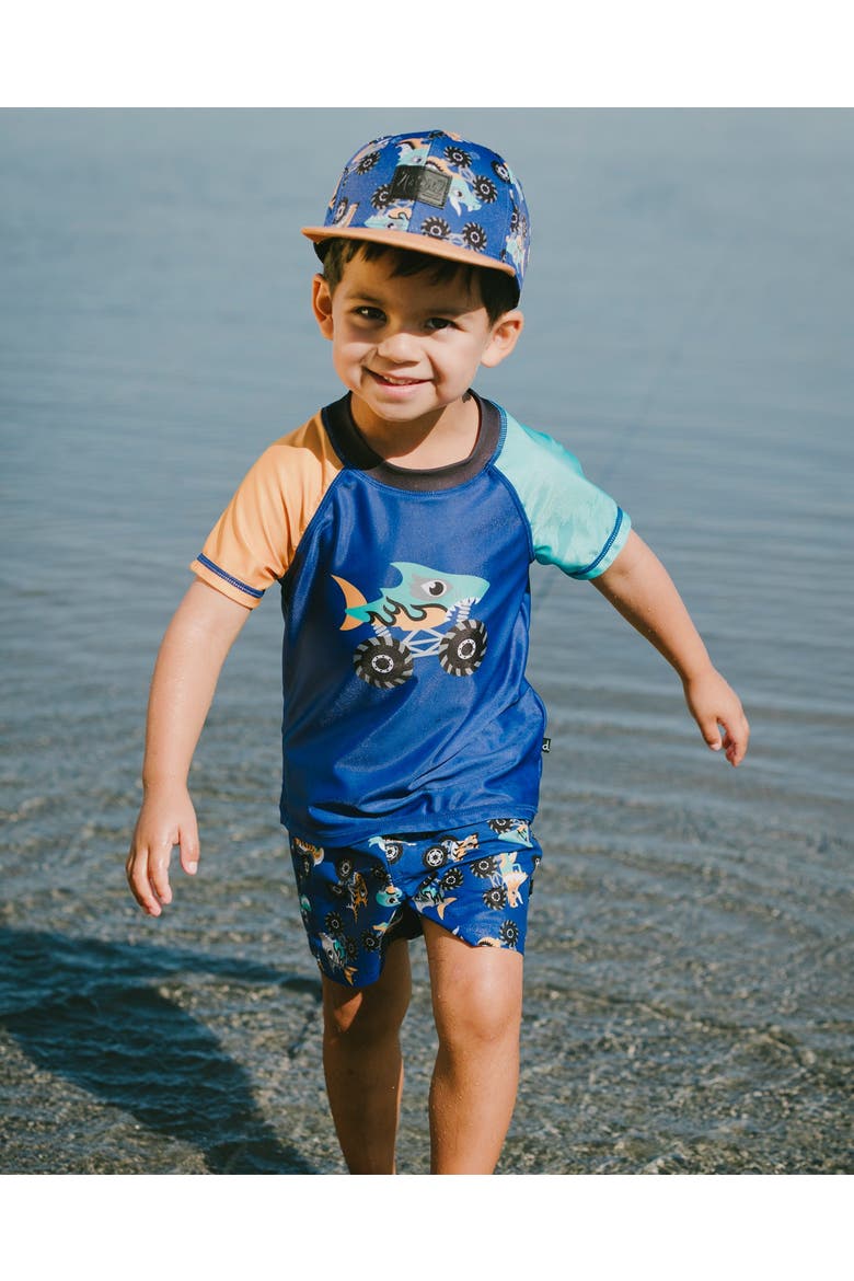 Flat Brim Truck Cap, Alternate, color, Blue Printed Trucks