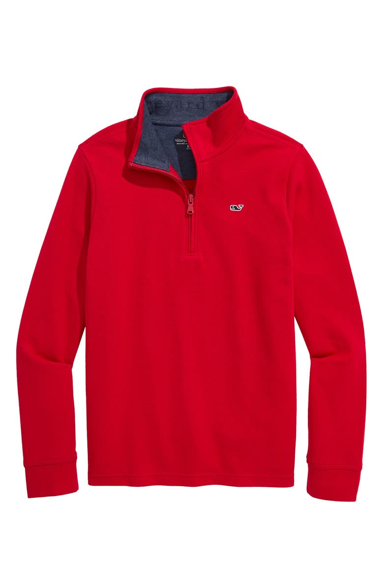 vineyard vines Kids' Saltwater Quater Zip Pullover, Main, color, Red Velvet