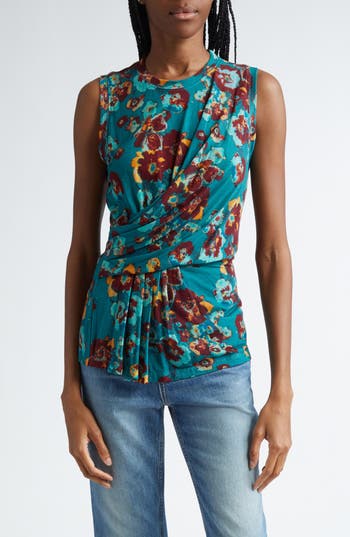 Ulla Johnson Naia Floral Print Sleeveless Top In Jade Floral