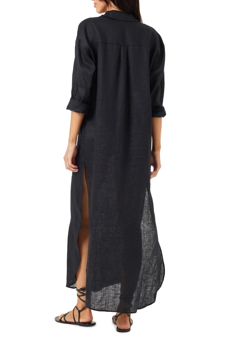 Capistrano Long Sleeve Linen Cover-Up Tunic Dress, Alternate, color, BLACK