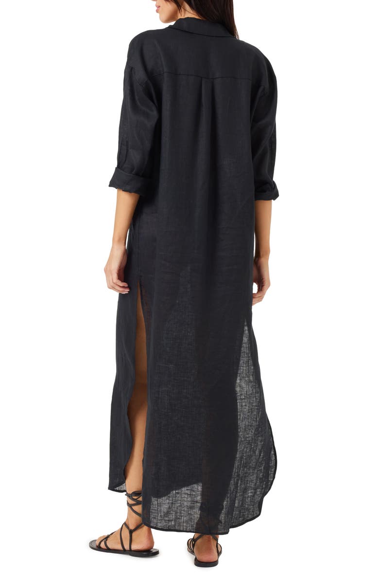 LSPACE Capistrano Long Sleeve Linen Cover-Up Tunic Dress, Alternate, color, Black
