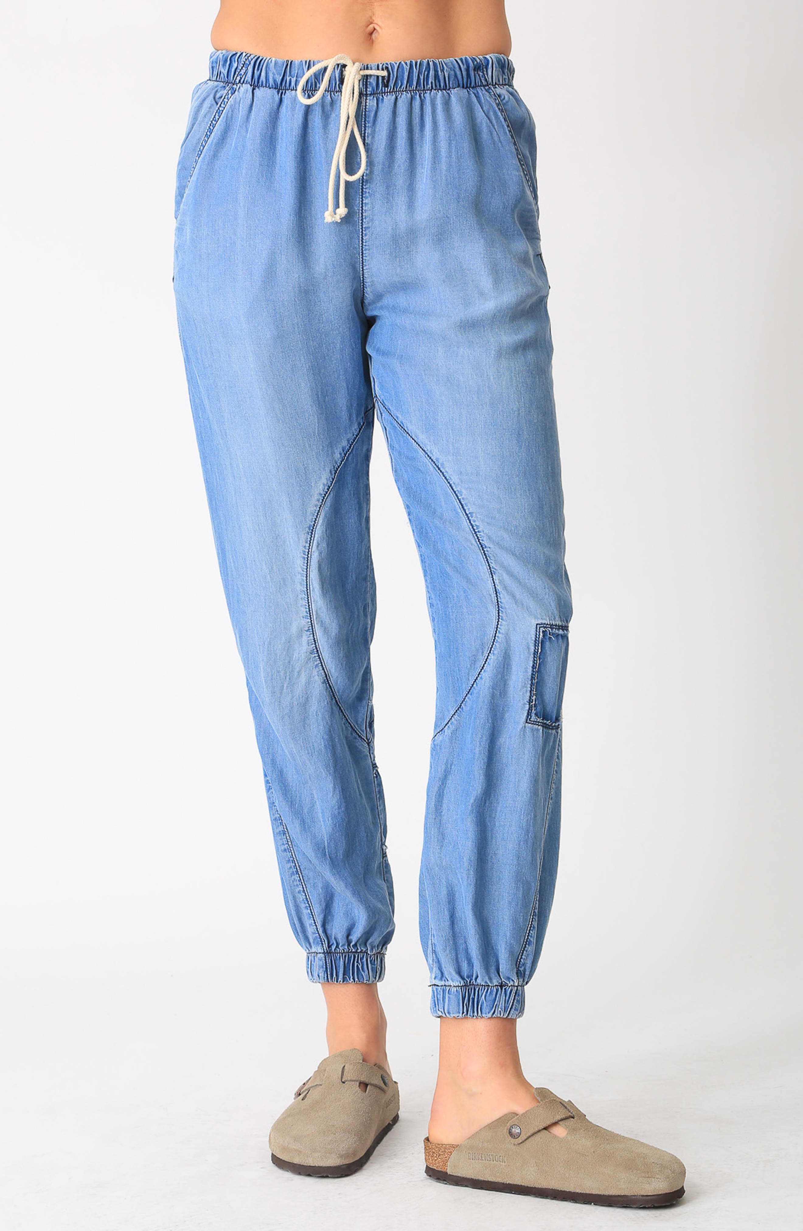 Electric & Rose Super Loved Tie Waist Pants in Medium Denim Blue 