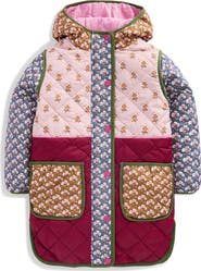 Mini Boden Kids' Floral Longline Quilted Jacket