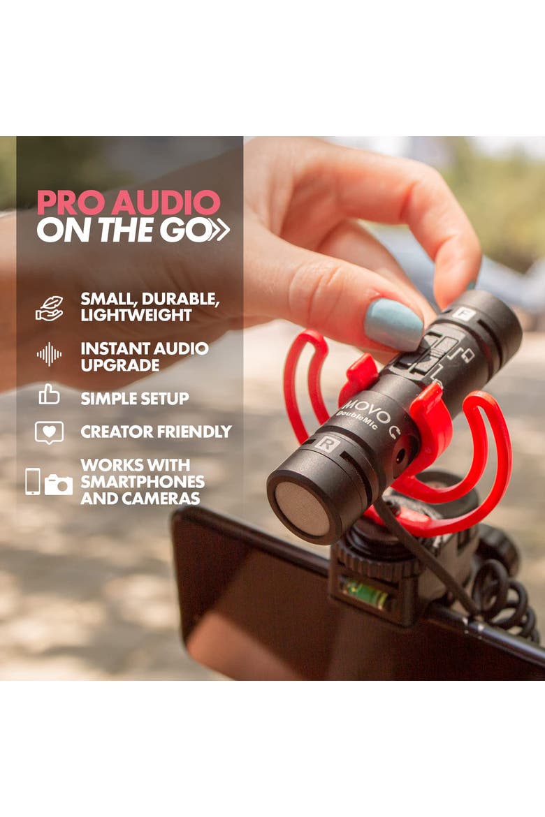 DoubleMic V2 Two-Sided Shotgun Mic for Camera Vlogging - Dual Capsule External Microphone for iPhone, Android, Smartphones and DSLR Camcorders, Alternate, color, Black