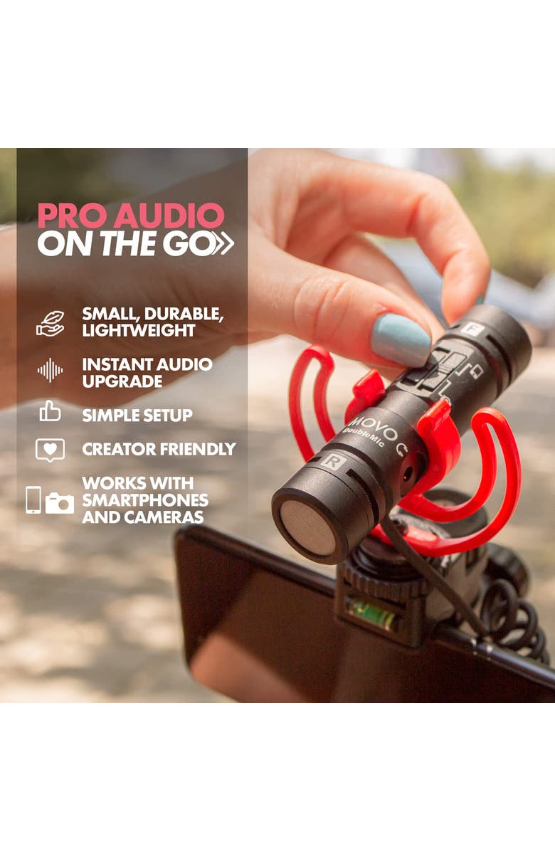 MOVO DoubleMic V2 Two-Sided Shotgun Mic for Camera Vlogging - Dual Capsule External Microphone for iPhone, Android, Smartphones and DSLR Camcorders, Alternate, color, Black