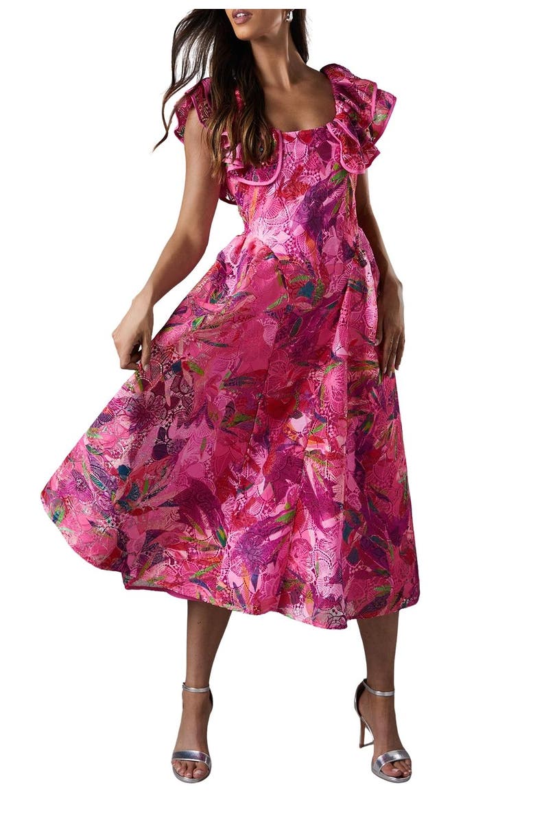 Coast Frill Sleeve Midi Dress, Alternate, color, Pink