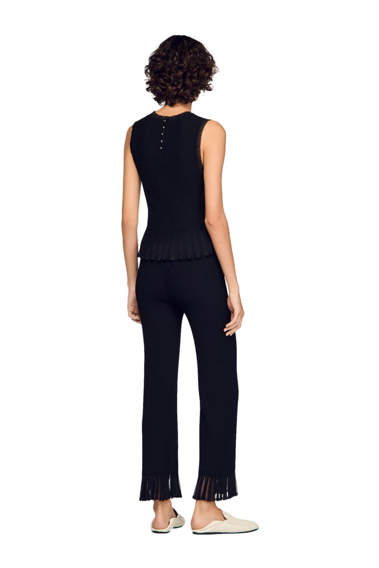 Ruffled knit trousers, Alternate, color, Black