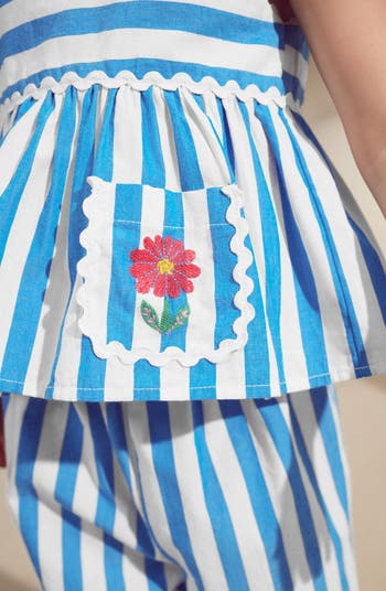 Kids' Embroidered Stripe Peplum Top & Wide Leg Pants Set