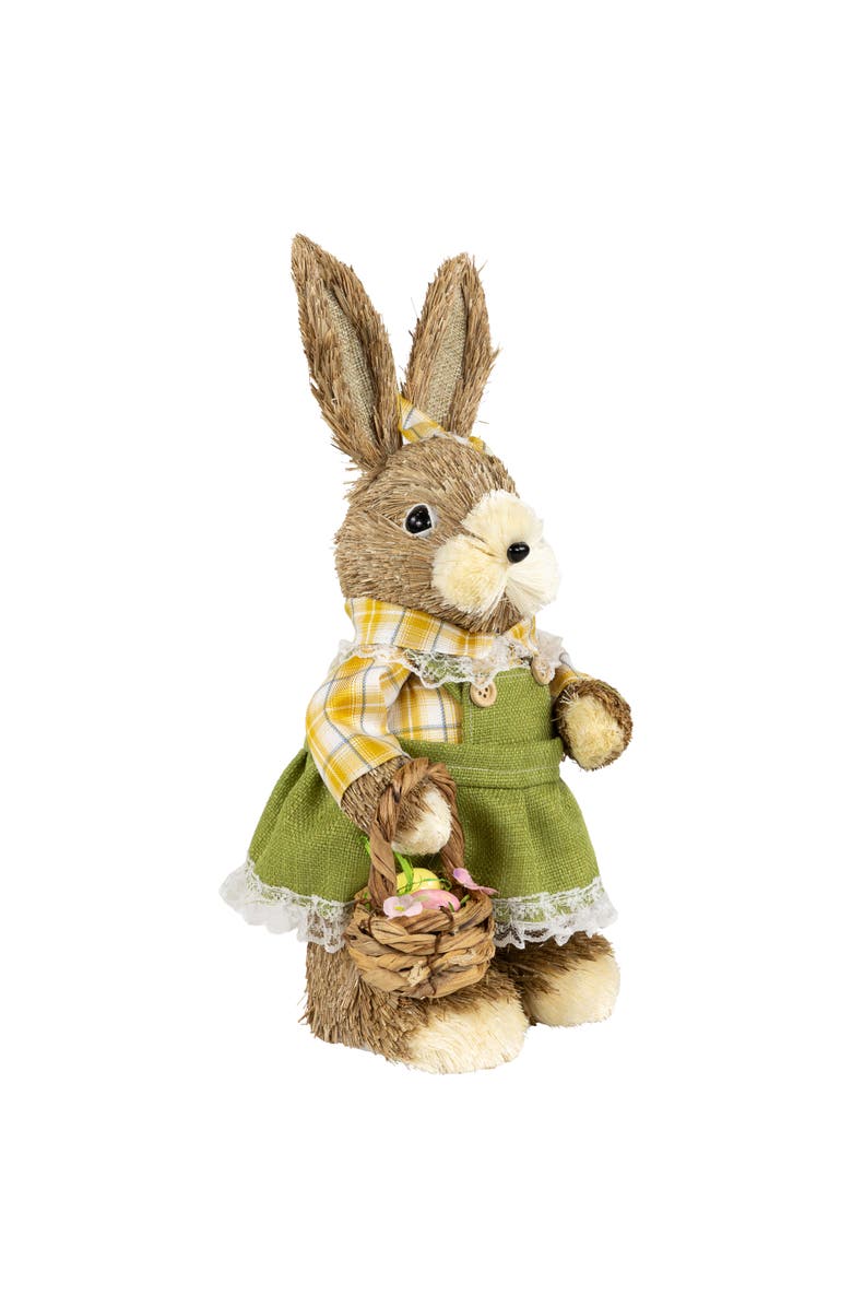 Northlight Girl Sisal Rabbit with Easter Basket Figure - 13.75" - Yellow and Green, Alternate, color, Yellow