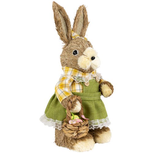 Northlight Rustic Girl Rabbit With Easter Basket Figure In Yellow