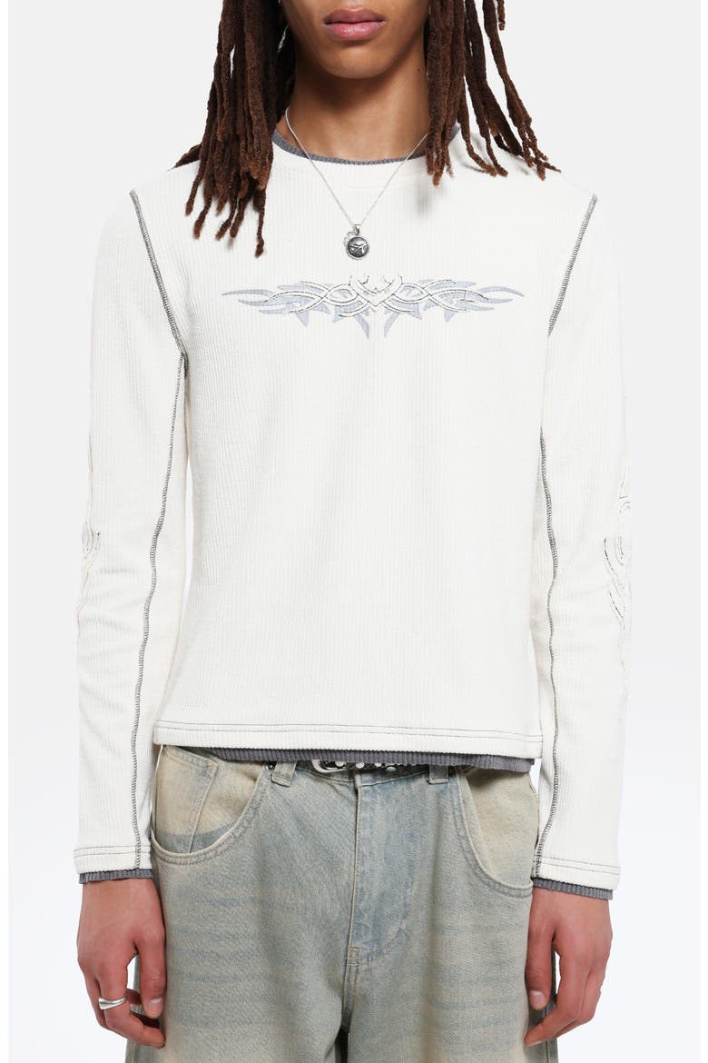 Tattoo Appliqué Long Sleeve Waffle T-Shirt, Main, color, WHITE