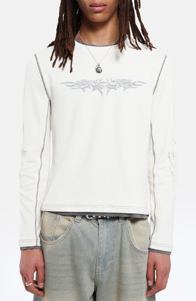 JADED LONDON Tattoo Appliqué Long Sleeve Waffle T-Shirt, Main, color, White