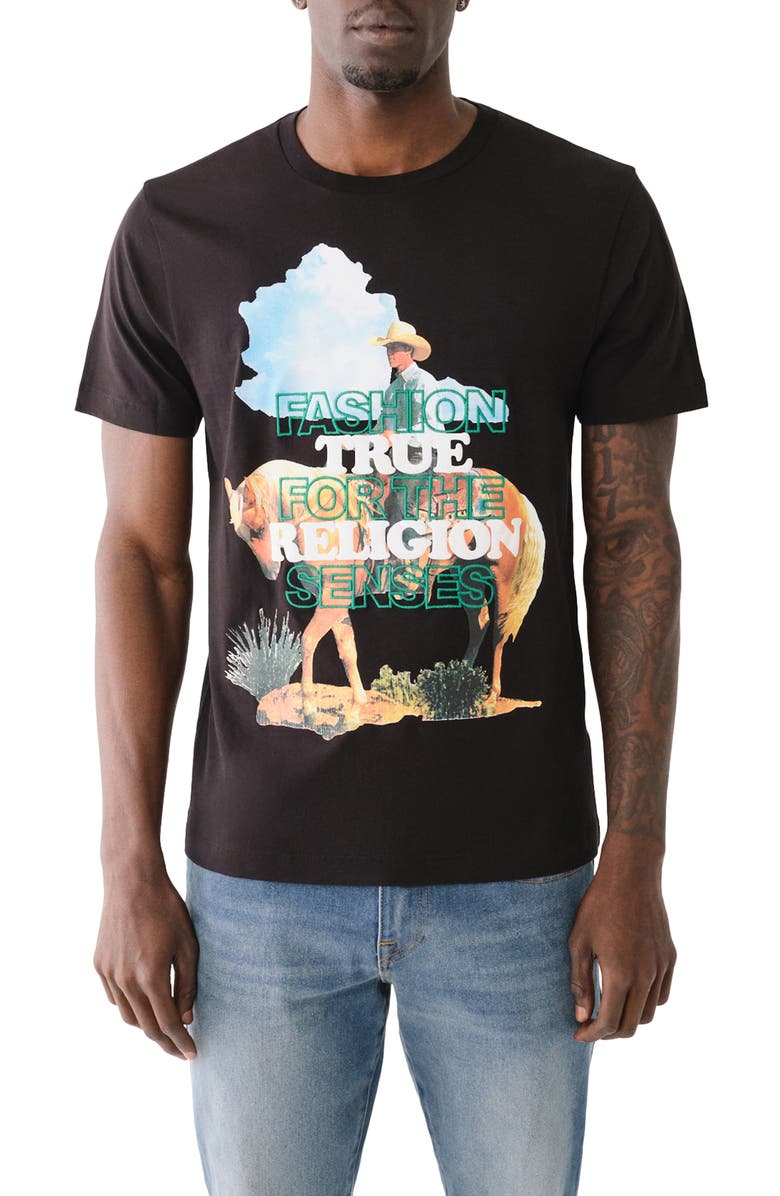 True Religion Cowboy Embroidered Cotton Graphic T-Shirt, Main, color, 