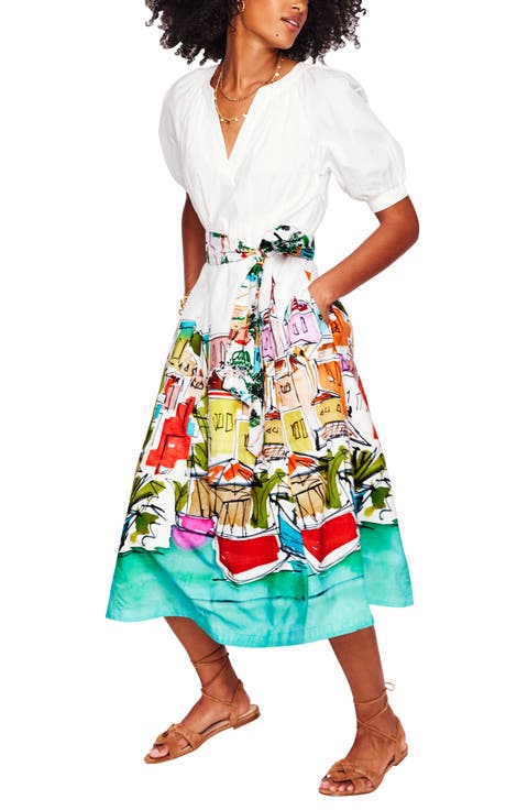 Print Puff Sleeve Midi Dress