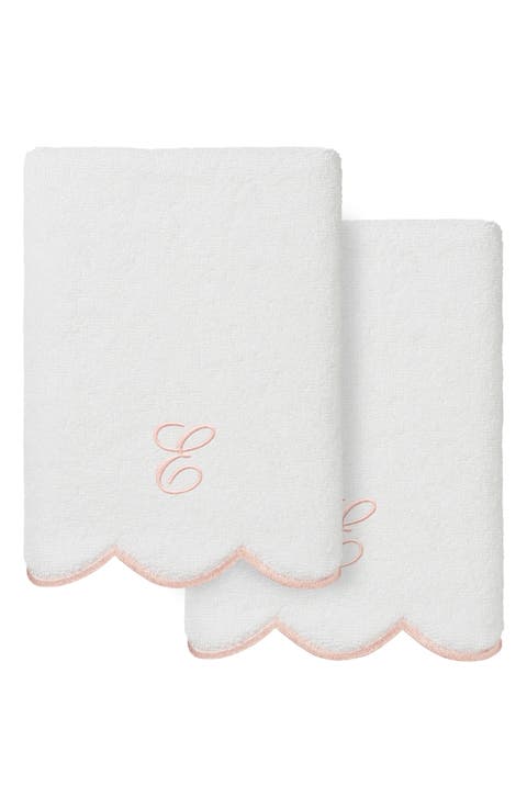 Adornia Scallop Set of 2 Monogram Hand Towels