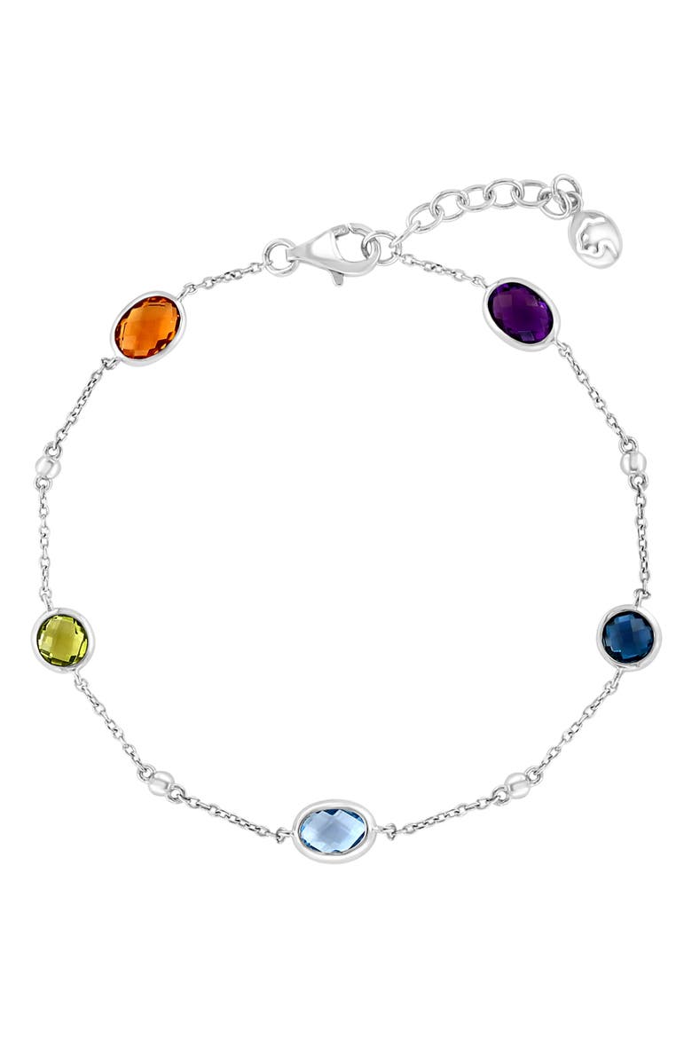 Sterling Silver Semiprecious Stone Station Bracelet, Main, color, SILVER/ MULTI