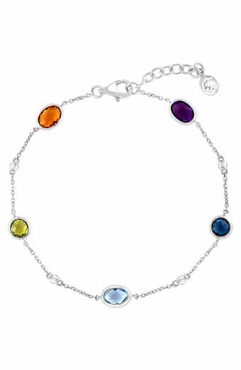 Sterling Silver Semiprecious Stone Station Bracelet