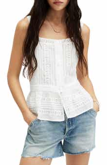 AllSaints Catalina Peplum Pintuck Lace Detail Top