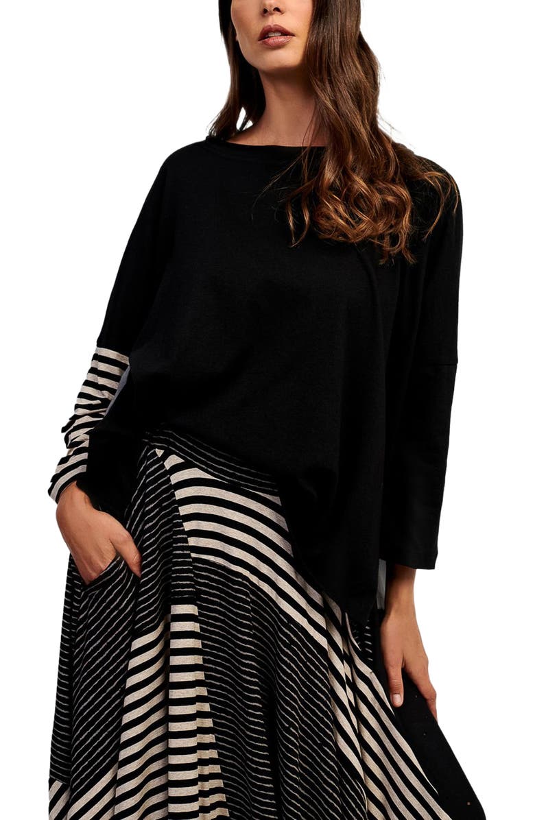 Alembika Boxy tee with striped-sleeve, Main, color, 