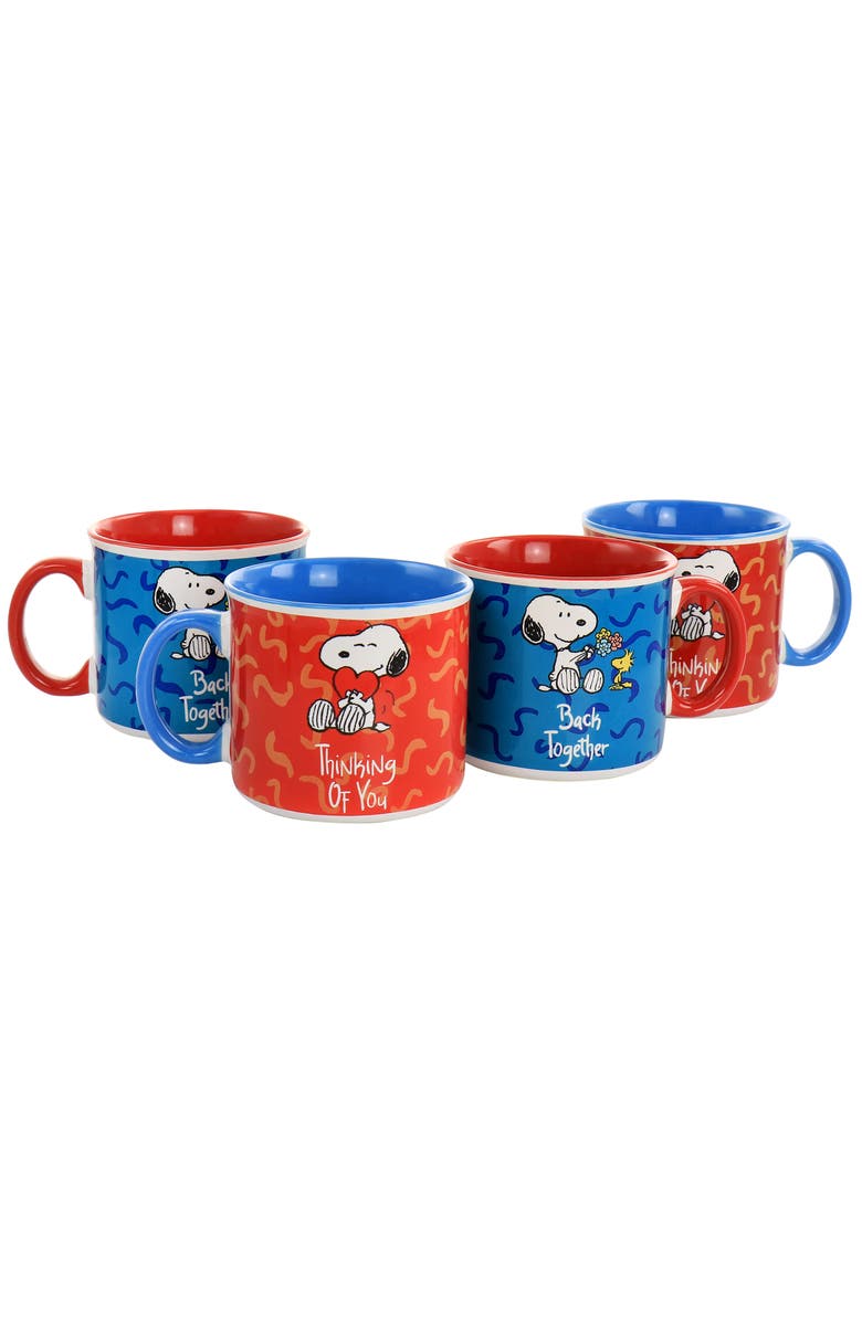 Gibson Snoopy Songs 4 Piece 21oz Stoneware Mug Set, Main, color, Red