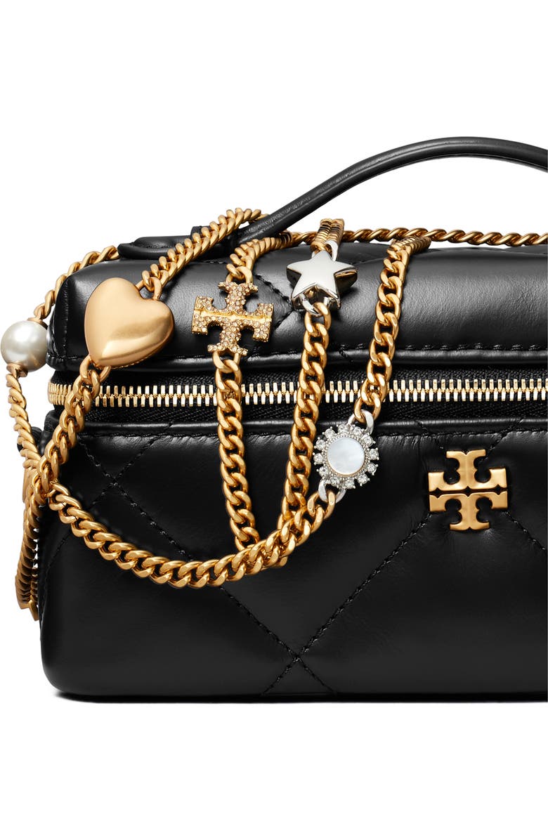 Tory Burch Kira Diamond Quilted Charm Leather Vanity Train Case, Alternate, color, Black