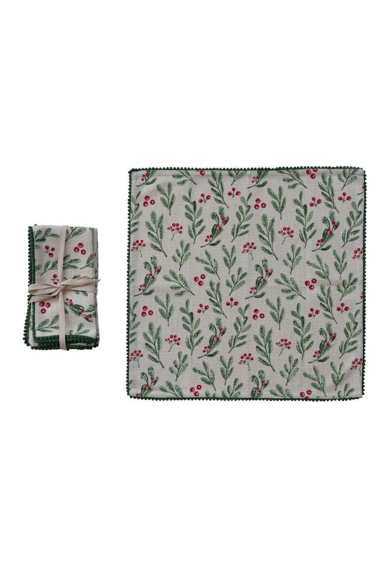 Mistletoe Pom Pom Cotton Slub Napkin Set, Main, color, Multicolor