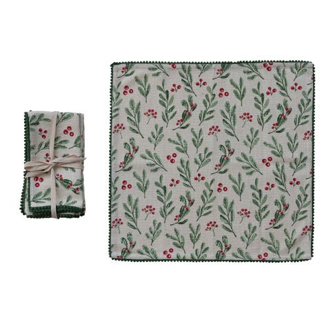 Mistletoe Pom Pom Cotton Slub Napkin Set