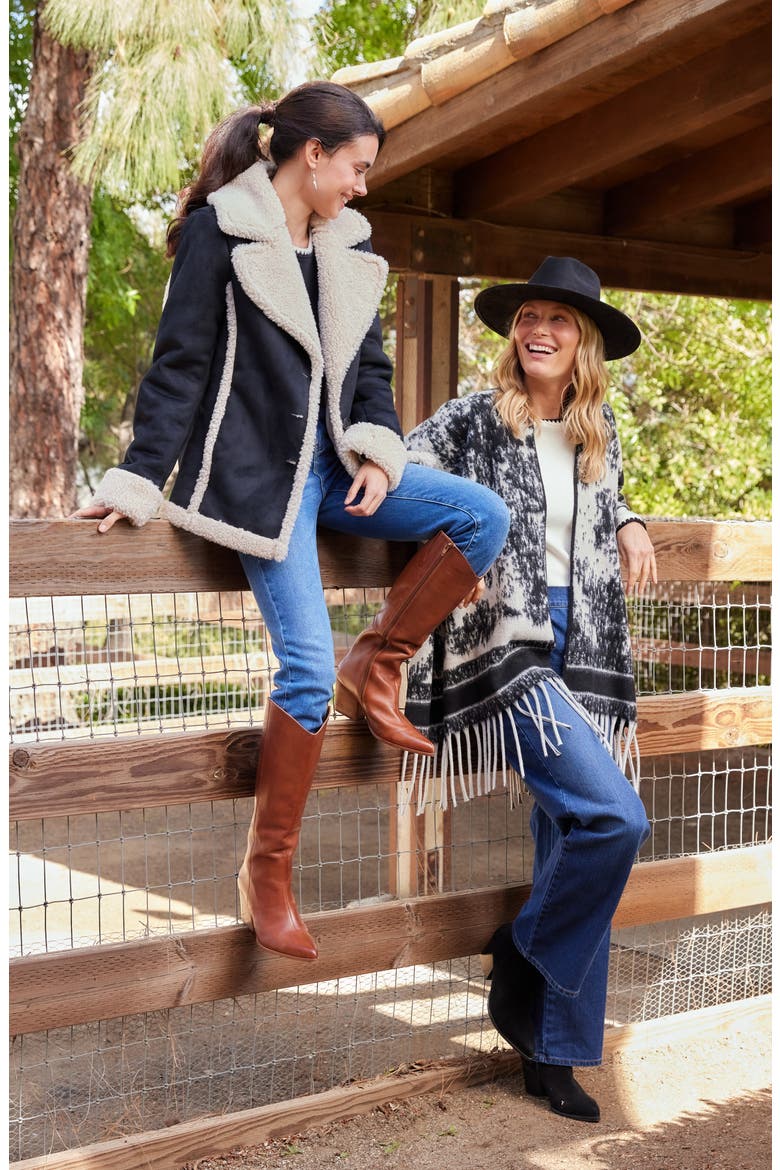 Faux Suede & Faux Shearling Trim Jacket, Alternate, color, BLACK/ CREAM