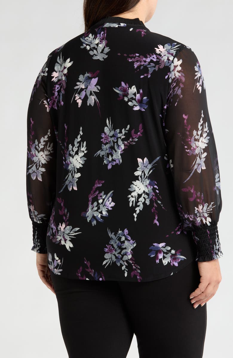 Anne Klein Floral Pleat Neck Chiffon Sleeve Top, Alternate, color,